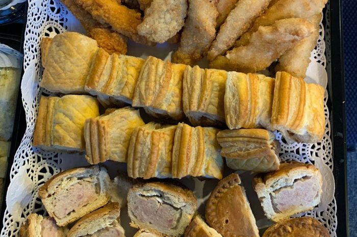 selection of pies and sausage rolls